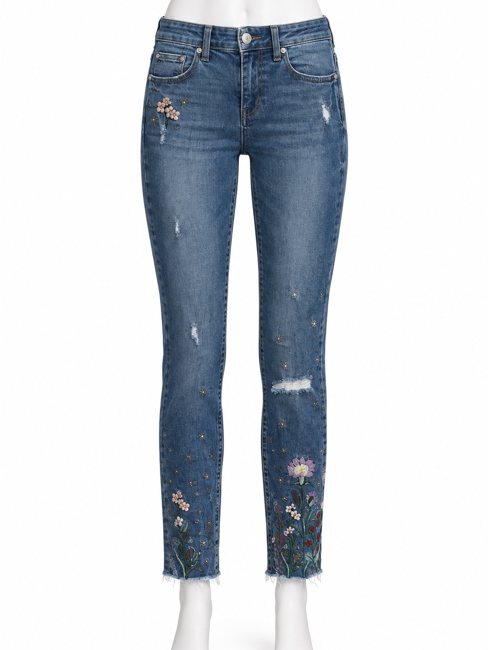 Zara woman size 2 The Skinny garden embroidery jeans raw hem